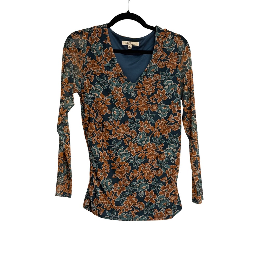 Les Serein, Floral Pattern, Long Sleeve‎ V-Neck Blouse, Women's Size M